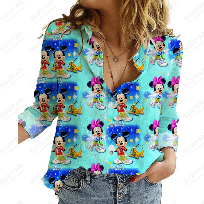 

Casual Collar Button Temperament Long Sleeve Shirt Camisa Print Long Sleeve Elegant Shirt Women Fashion Temperament Disney