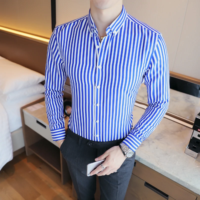 Camisas De Hombre Business Casual Elegant Striped Shirts For Men Clothing Slim Fit Long Sleeve Formal Mens Dress Shirts