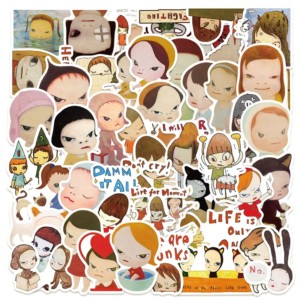 50PCS Japanese Cartoon Yoshitomo Nara Graffiti Sticker Decoration Suitcase Laptop Phone Case Water Cup Waterproof Decal