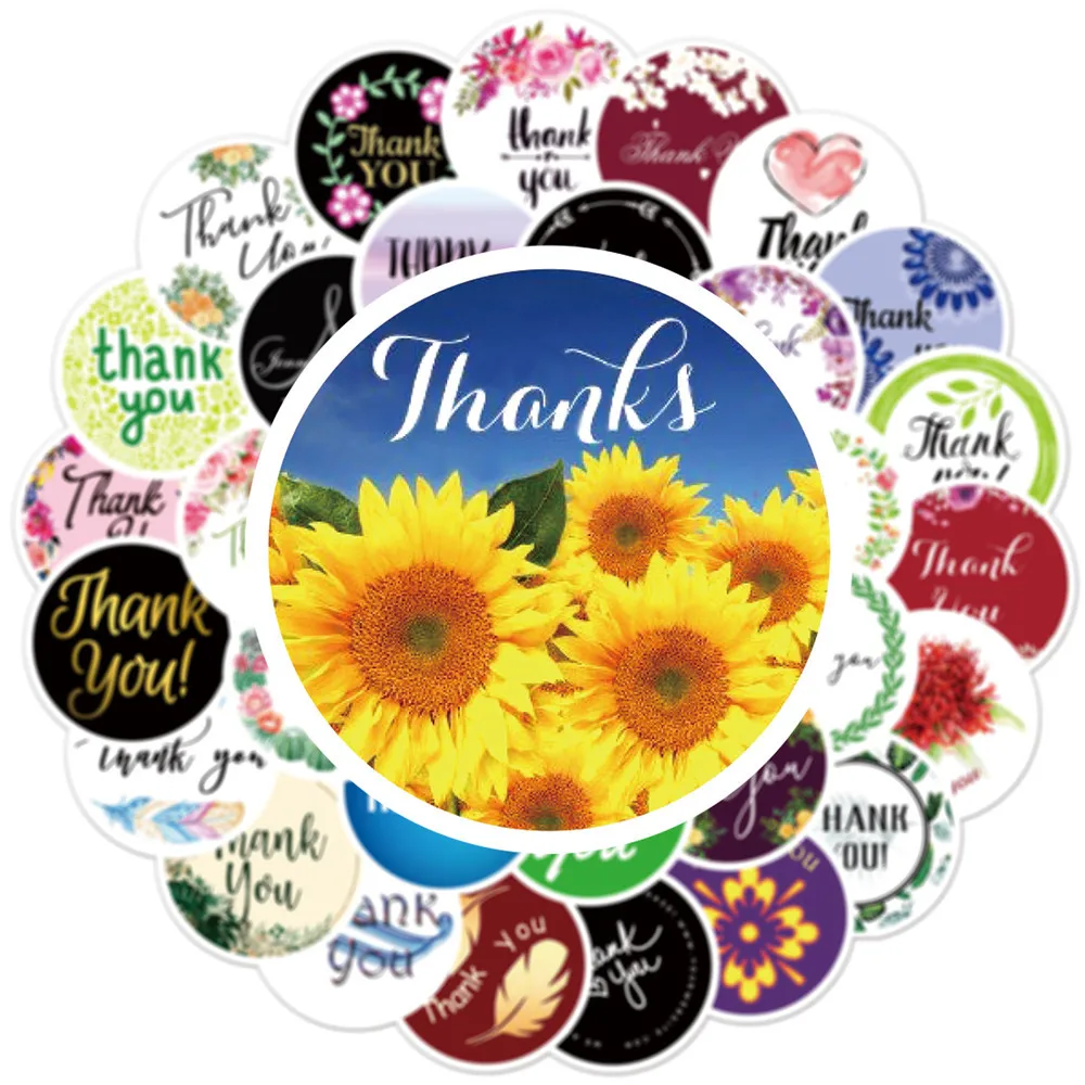 

10/60Pcs Styles Thank You Sticker for Seal Labels Round Floral Multi Color Labels Sticker Handmade Offer Stationery Sticker