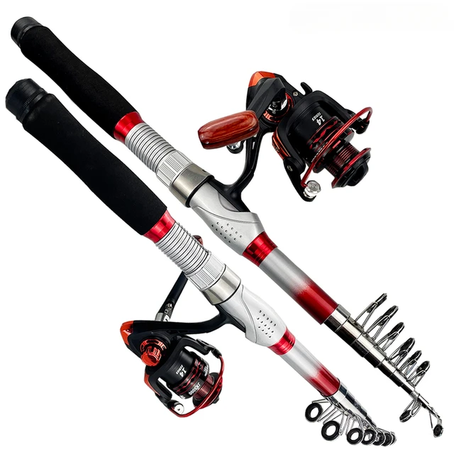 Telescopic Fishing Rods Spinning Reels Kit Rod+Reel Combo Set Carbon Fiber  Pole for Lake Sea and 5.5:1 Gear Ratio Wheel for Bass - AliExpress