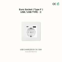Avoir White Matte Wall Toggle Switch with European Standard Power Socket and Charging Port (EU Socket USB USB C)