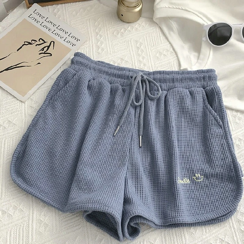  - Summer Women Casual Shorts 2023 Vintage Solid Color High Waisted Hot Pants Homewear Female Fashion Elastic Waist Sports Shorts