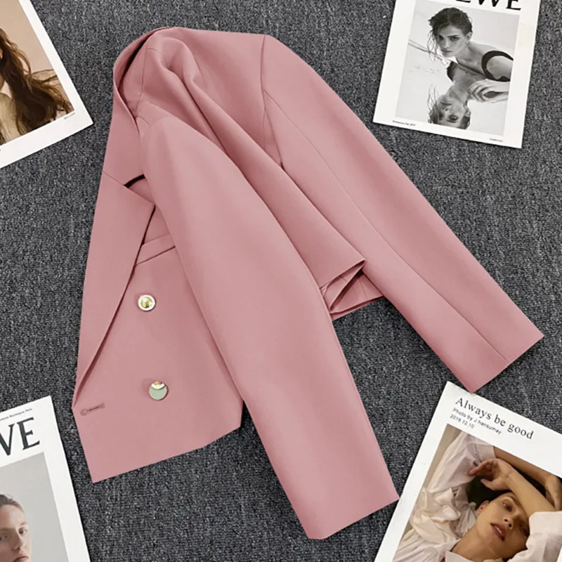 

2023 New Fashion Casual Tailored Coat Temperament All-match Thin Long-sleeved Crop Top Solid Loose Elegant Blazers for Women