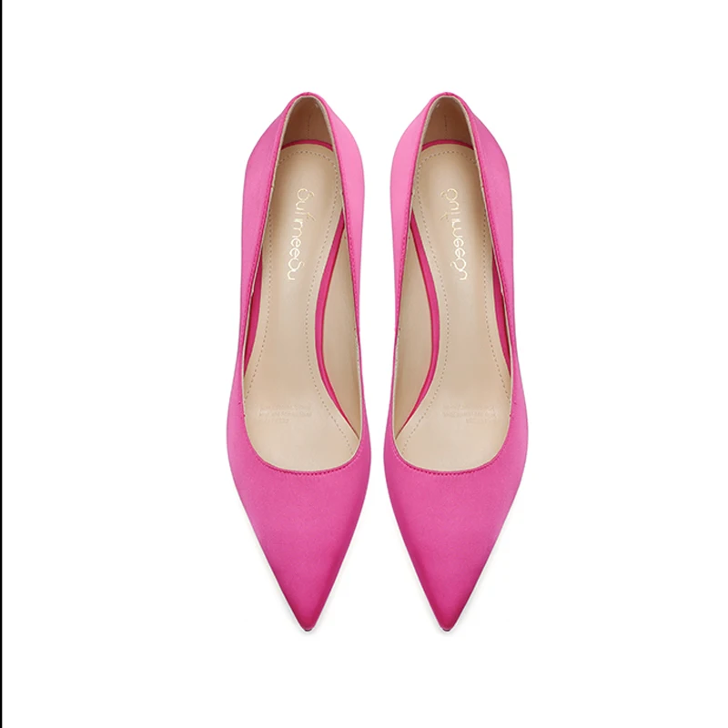 Sexy Rose Red Pumps Women Elegant Banquet 6cm Medium High Heels Pointed Toe Slip-on Satin Cloth Daily Wear Wrok Single Shoes