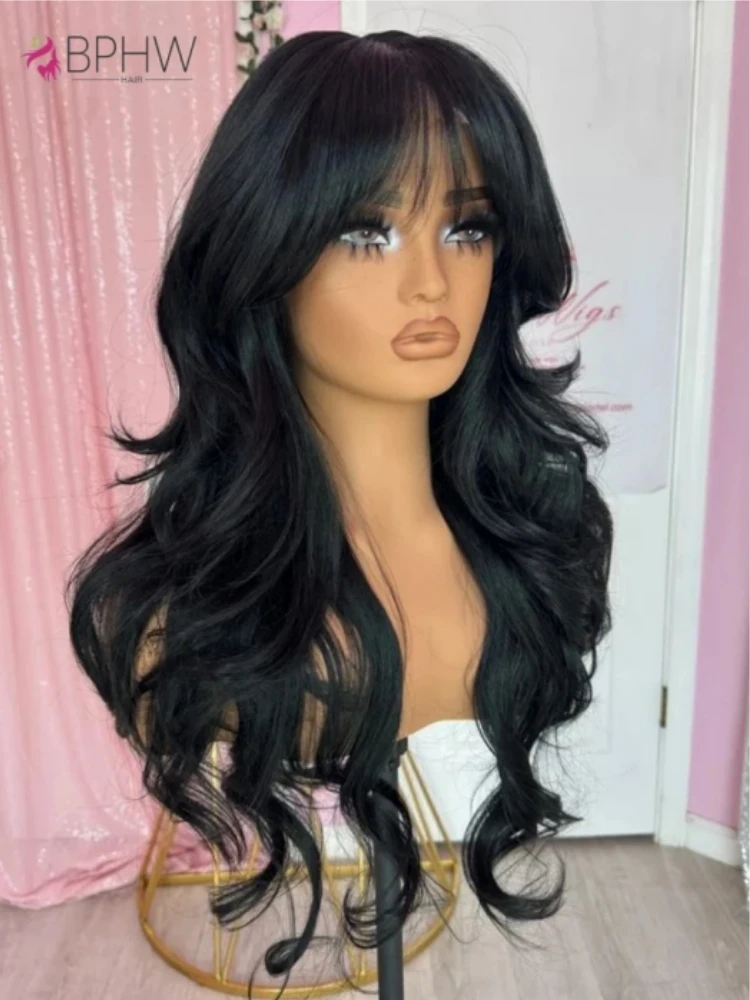 Human Hair Wigs Body Wave Human Hair 30 Inch Wigs With Bangs Full Machine Made For Women Natural Color 180% Density Long