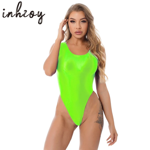 Womens Glossy High Cut Bodysuit Tight Oil Shiny Thong Leotard One Piece  Swimsuit Swimwear Fitness Sportswear Bathing Suit - AliExpress