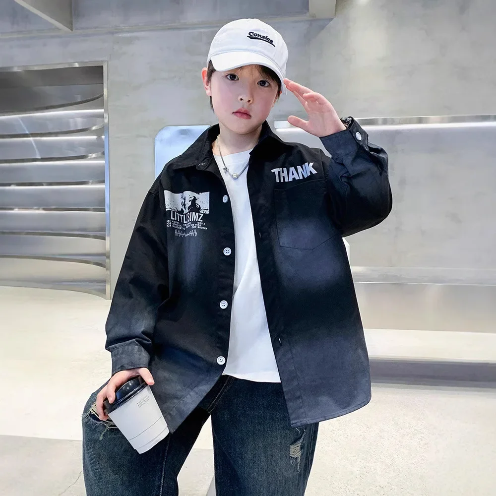 Spring Autumn Boys Shirt Jacket Cool Stylish Casual Children's Wear Trendy Spring Fashion Middle Large Kids Clothing