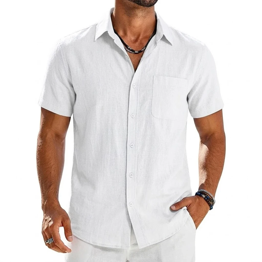 Premium Cotton Short Sleeve Shirt Elite Summer Breathable Hawaiian Linen Tee 3
