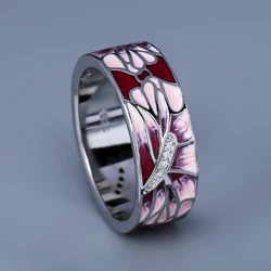 Elegant Pink Peach Flower Enamel Ring - Handmade Fashion Jewelry - 8
