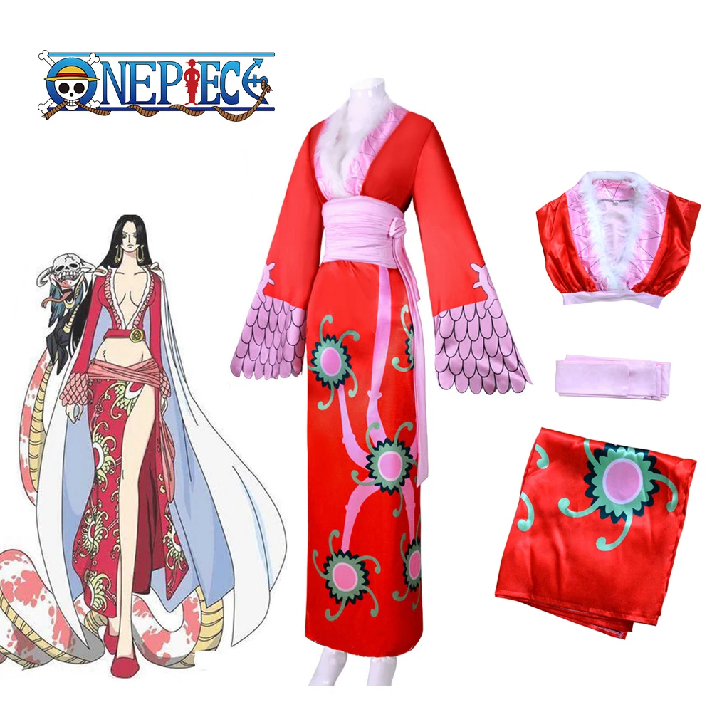 One Piece Cosplay Boa Hancock Costume Sexy Empire Red Kimono Dress