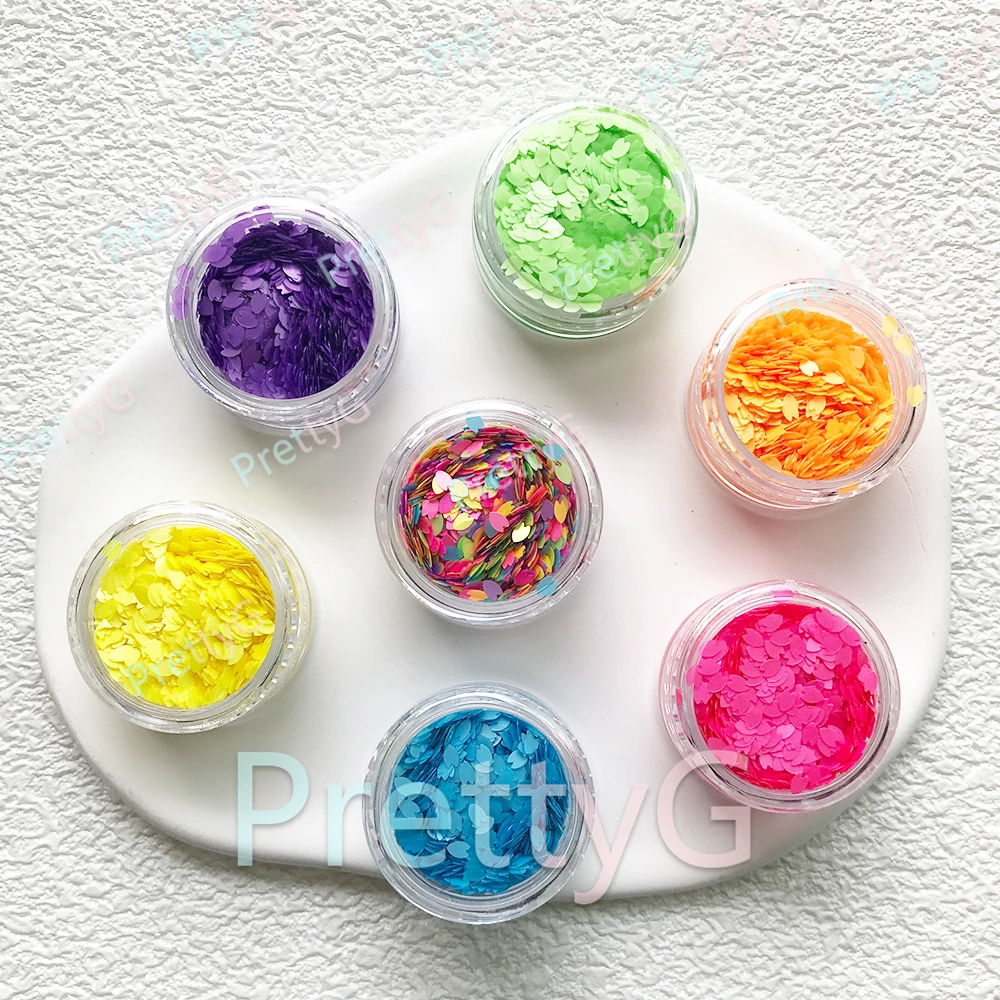 PrettyG 6색 세트 박스 3mm 미니 꽃잎 네온 형광 글리터 스팽글 레인보우 블라썸 루미너스 네일 아트 장식