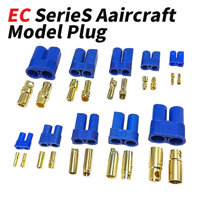 Chargeurs RC EC2 EC3 EC5 EC6 EC8 empilés, câbles noirs et rouges visibles, pour batteries de modélisme.