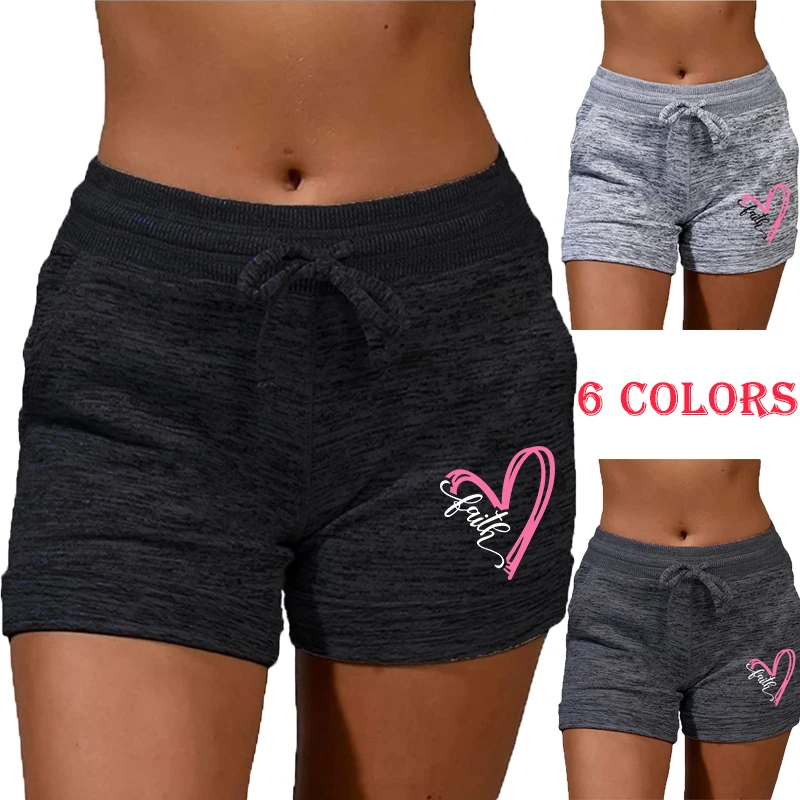 

Summer Heart Printed Womens Quick-drying Shorts Yoga Pants Casual Sports High Waist Drawstring Stretch Shorts Fitness Shorts