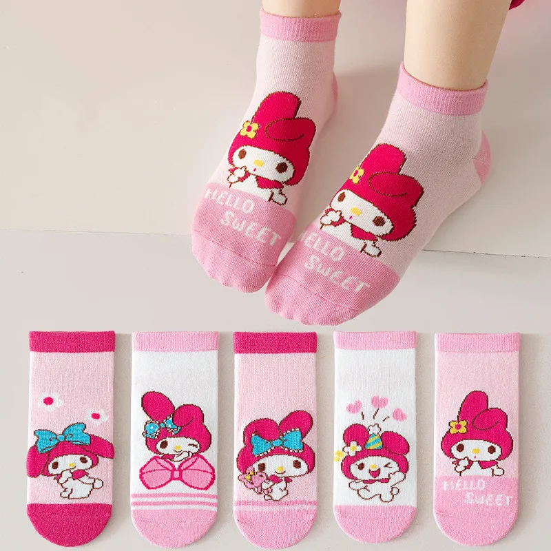 5Pairs Cartoon Toddler Baby Socks Sanrio Kuromi Mymelody Pochacco Hello Kitty Short Socks Cotton Breathable Socks for Children 3