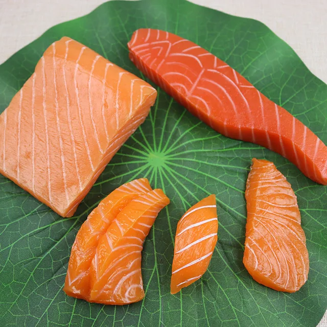 1pcs Simulated Sushi Model Simulated Salmon Fake Japanese Cuisine Simulated Salmon Slices Four Consecutive Pieces Food Model PVC 2