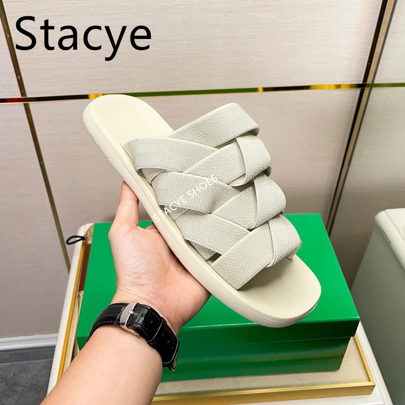 Luxury Brand Designer Flat Bottomed Cross Strap Women's Casual Slippers 2024 New Summer Fashionable And Comfortable Men Slippers