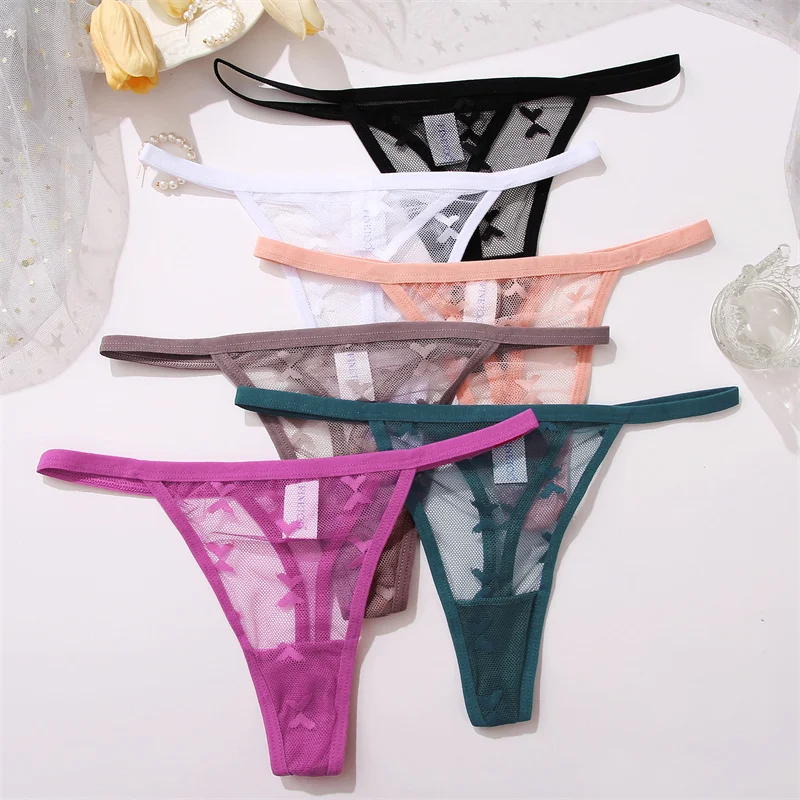 Bragas de Bikini de encaje de 4 Uds., tangas sexis para mujer, ropa interior de Tanga de encaje, S-XL, ropa interior cómoda con espalda en T para mujer, lencería Sexy - Image 4