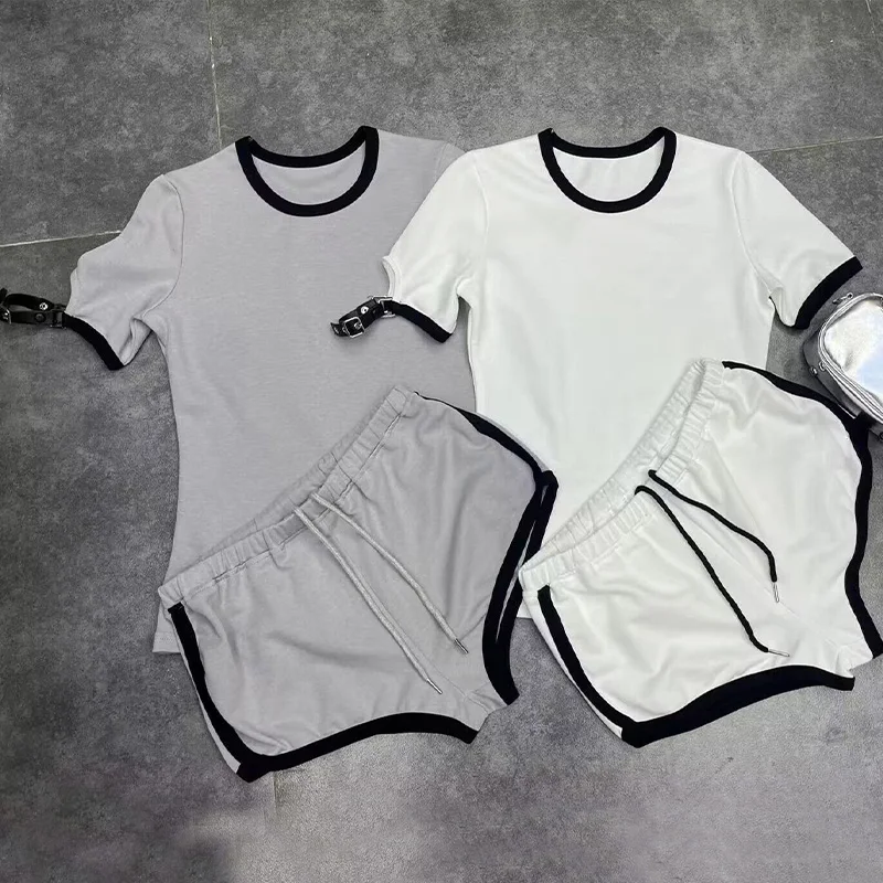 

Young Summer Sets For Women Buckle Blouse Tops + Shorts Two Pieces Suits Cute Running Sporty Sets