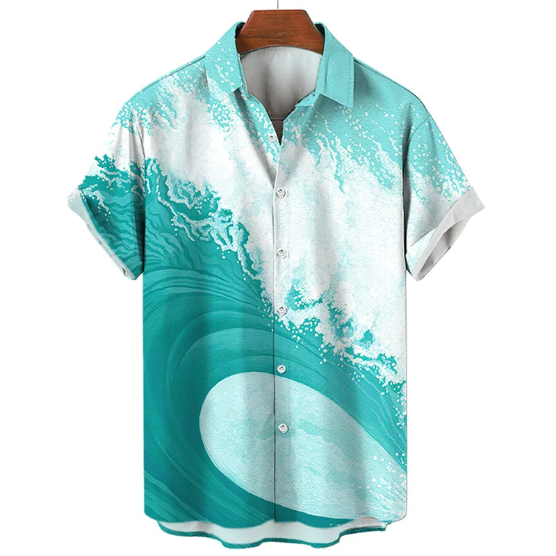 

Summer Shirt for men Men's Social Floral Oversized Hawaiian Short Sleeve Shirt Casual Luxury The Waves Cartoon Fashion Clothes