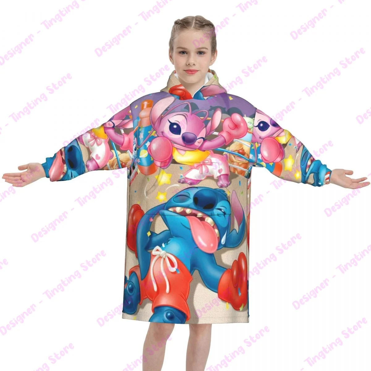 

Potdemiel Cartoon Disney Kids Blanket Hoodie Stitch Hooded Wearable Blankets flannel Throw blanket Children Gift Bedding Decor