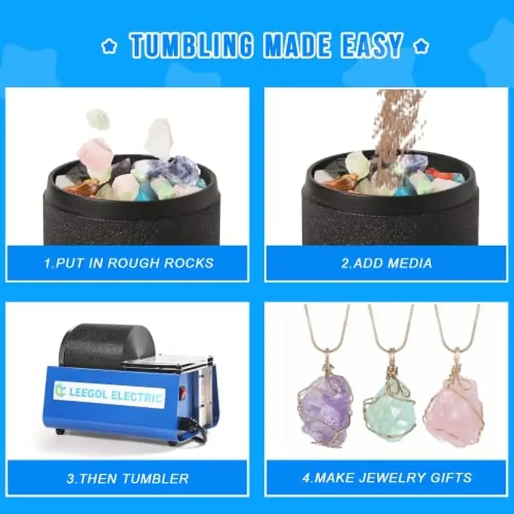 Single Drum Rock Tumbler 3LB Polishing Machine Kit Adults Kids Easy to Use and Maintain Leak Proof Rubber Barrel Fun Rock
