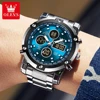 OLEVS 1106 Sport Digital Watch Gift Stainless Steel Watchband Round-dial Wristwatch Week Display Calendar Luminous Alarm 6