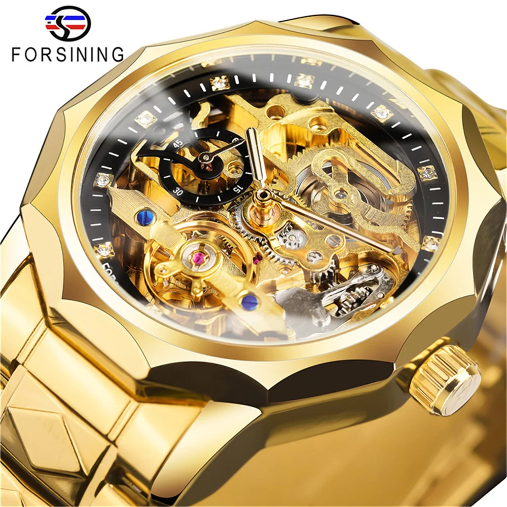 Forsining 199A Hot sell Brand Skeleton Transparent Stainless Steel Automatic Mechanical Male Wrist Watches for Men montre homme