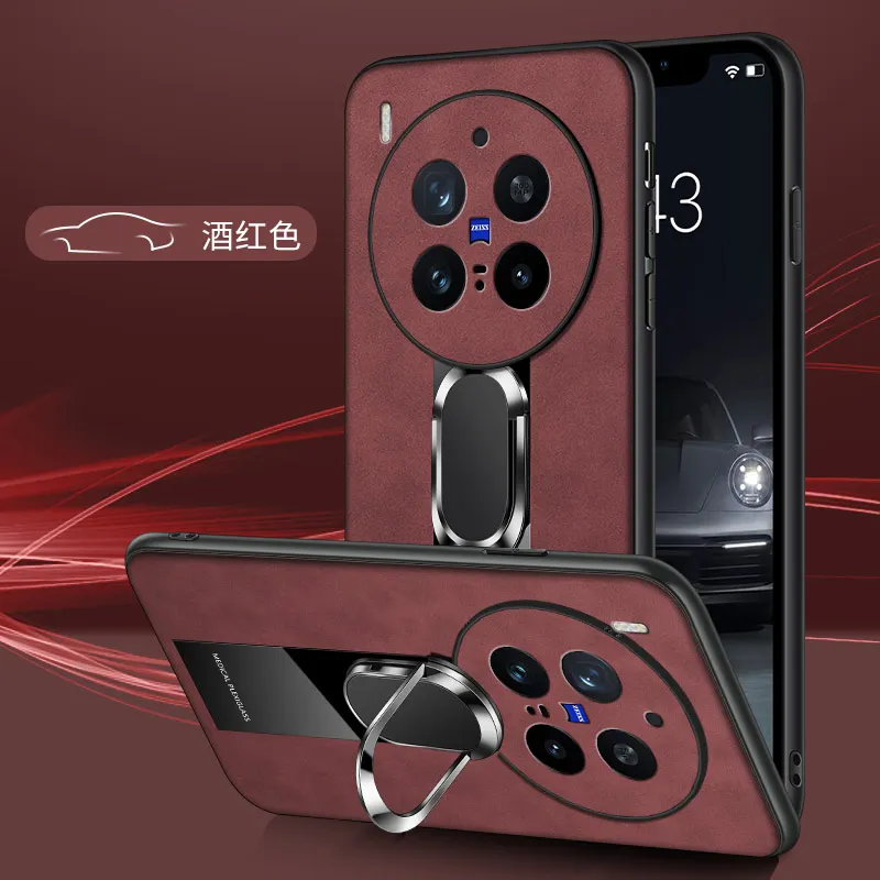 Elegant Leather Ring Stand Anti-Fall Shockproof Bumper Case Cover