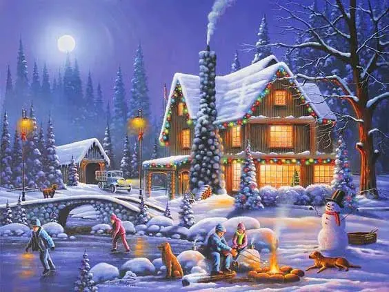 Winter Lodge Feative Scene painting by numbers