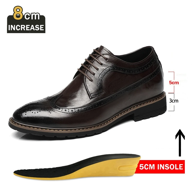 Elevator Men Shoes Genuine Leather Business Dress Retro Gentleman Formal Carved Brogue Height Increasing Shoes Men High Quality