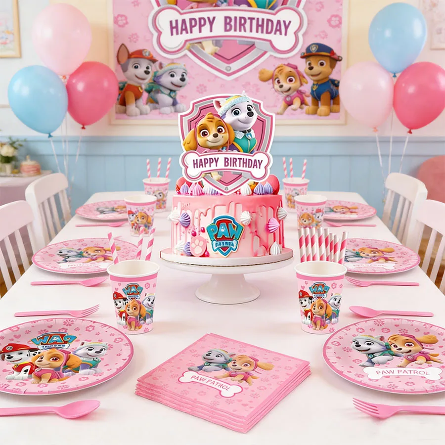 Paw Patrol Birthday Party Decoration Tableware Tablecloth Banner Paper Plates Slap Bracelets Stamps Party Favors Baby Shower