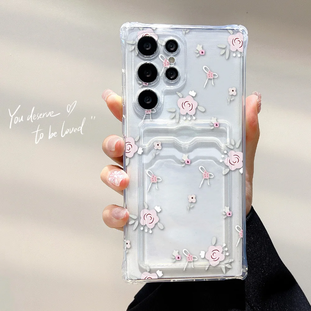 Floral Soft TPU Card Holder Phone Case
