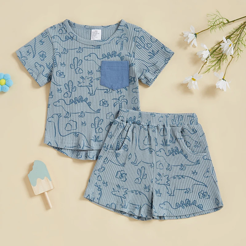 Fashion Baby Clothes Set Summer Toddler Baby Boy Casual Dinosaur Tops Elastic Shorts 2pcs Newborn Boy Clothing Outfits