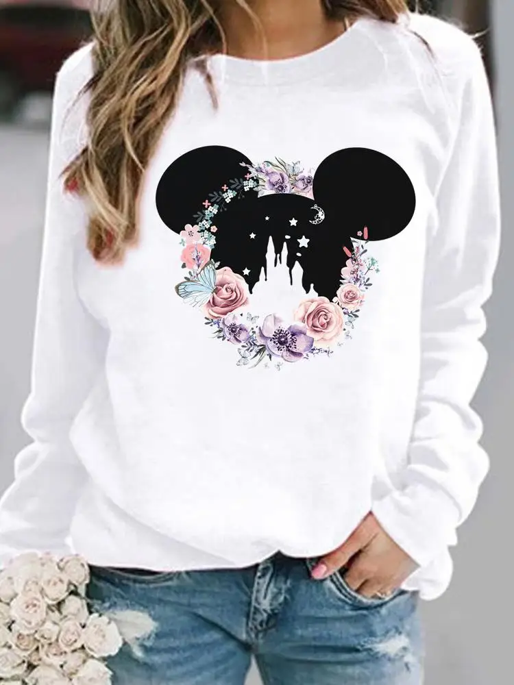 

Print Pullovers Women Fashion Holiday Lady Autumn Spring Flower Lovely Face Ear Head Long Sleeve Female Graphic Sweatshirt