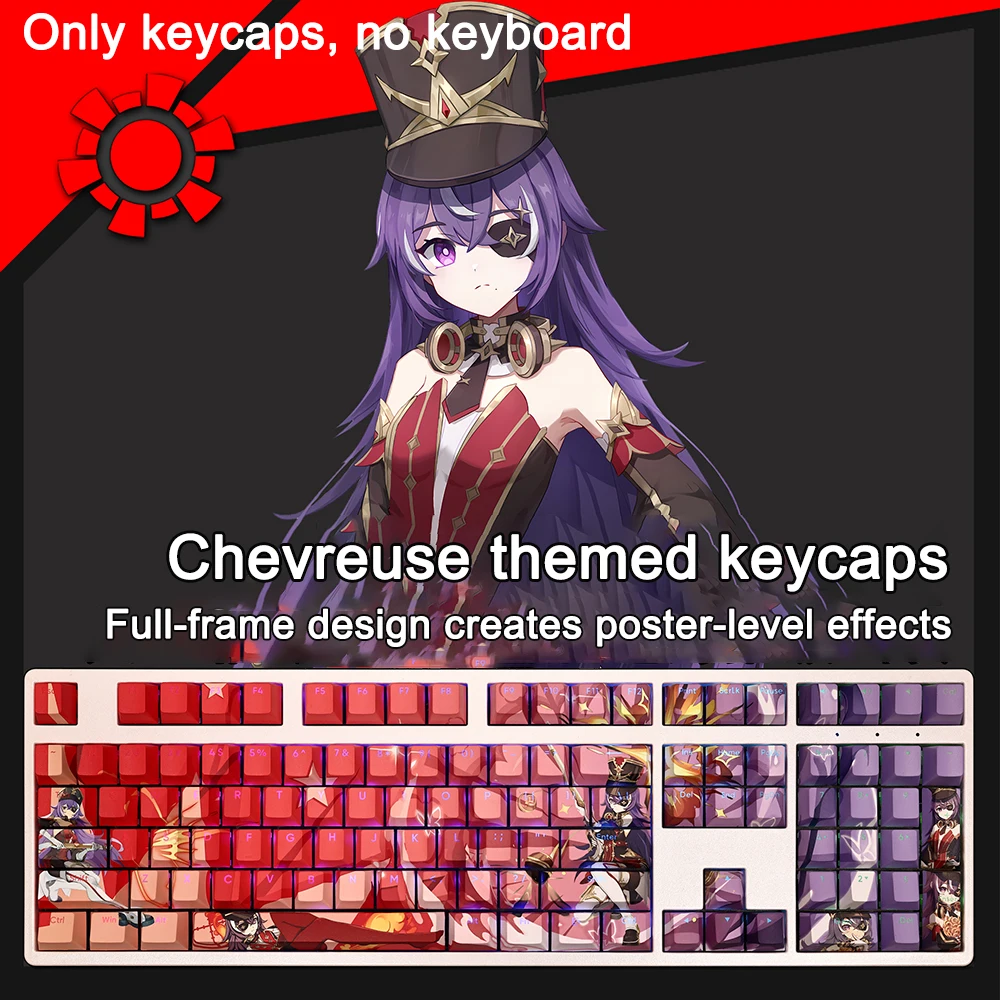 

108 Keys Genshin Impact Keycap Chevreuse PBT Dye Subbed Cherry Backlit Keycap Anime Gaming Key Cap For ANSI 61 87 104 108 Layout