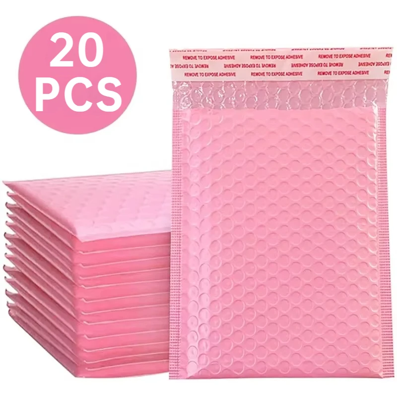 20pcs Colorful polyethylene bubble mailers self-sealing padded envelopes gift bags pink courier punching bags 1