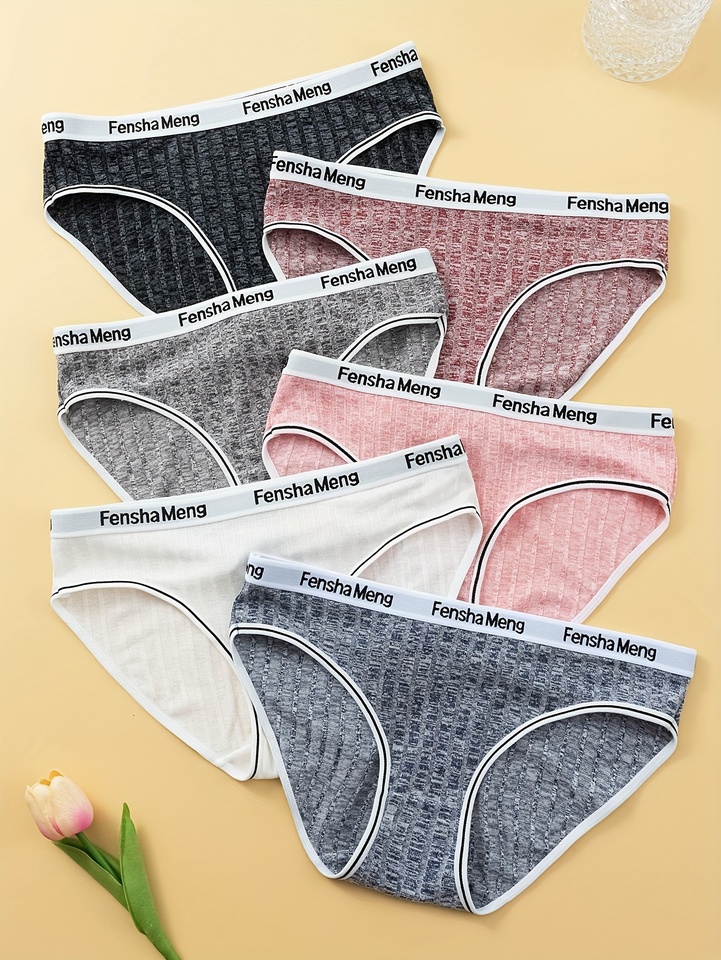 Colored cotton quick-drying briefs, English belt, soft fabric, comfortable and seamless women's underpants, 6-piece set