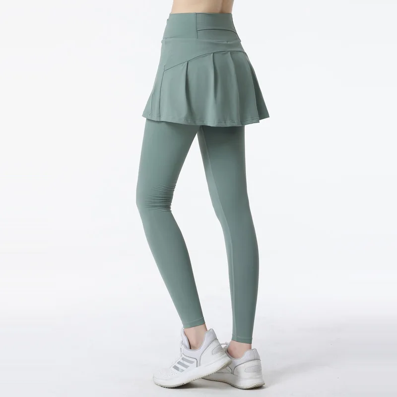 Large Size Fake Two Piece Women's High Waist Sports Leggings for Running Fitness Yoga