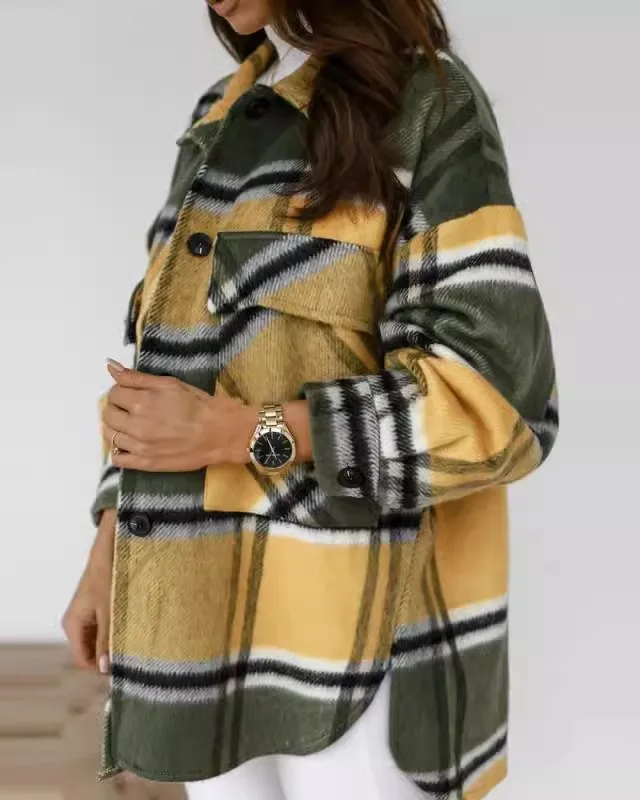 Women's clothing autumn and winter new autumn and winter long sleeved plaid shirt jacket personalized versatile commuting