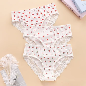 Confezione da 3 slip da donna a vita media con fiocco in pizzo, intimo morbido e traspirante per studentesse