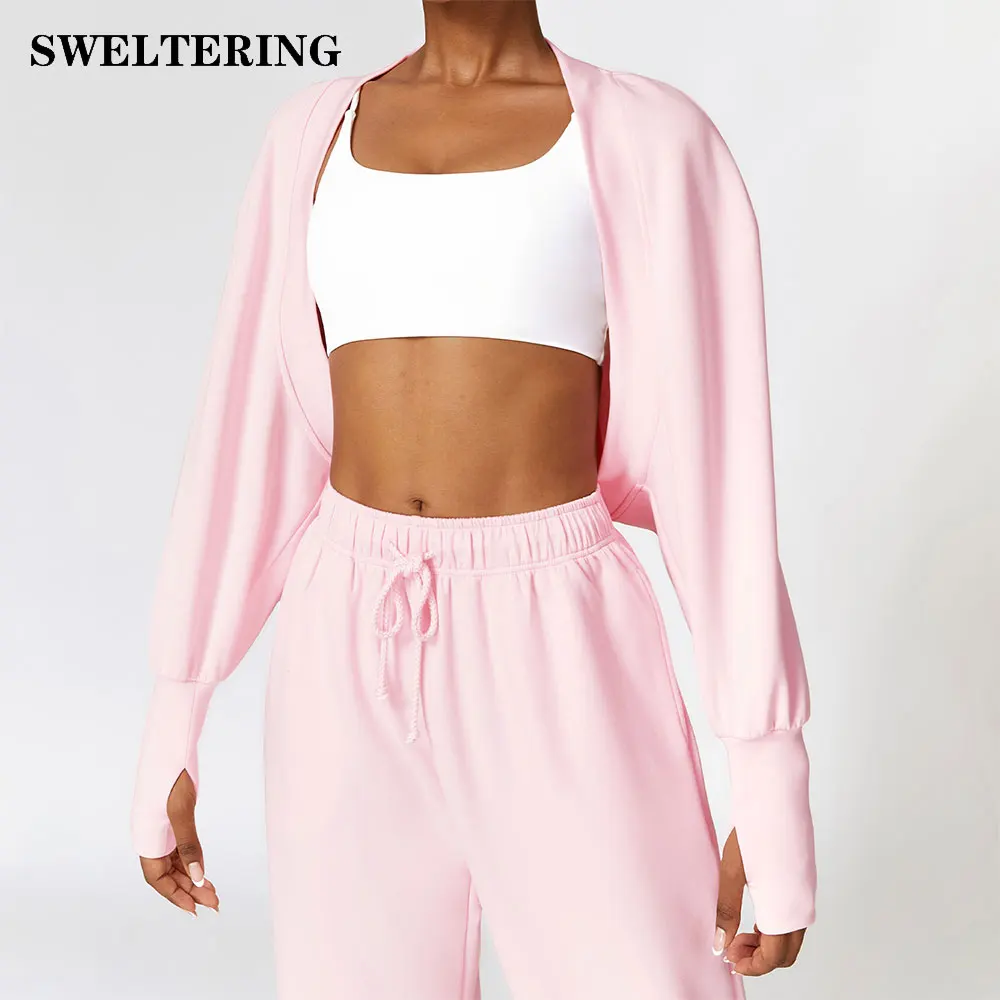 

Женский вязаный кардиган с длинными рукавами, топ на бретельках и спортивная куртка, накидка для фитнеса и бега, топ с длинными рукавами для фитнеса