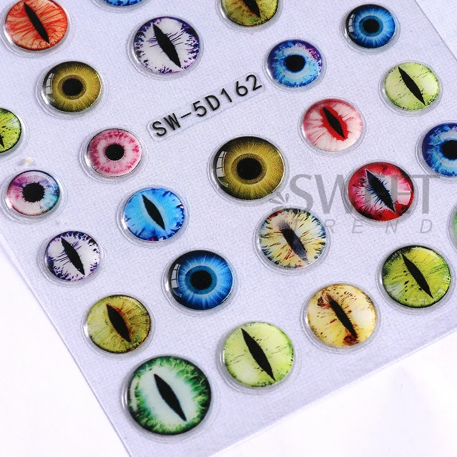 2pcs 5D Dragon Eye Embossed Nail Sticker Devil's Eyeball Black Belt Decals Halloween Holiday Sliders Gothic Style Manicure Foils