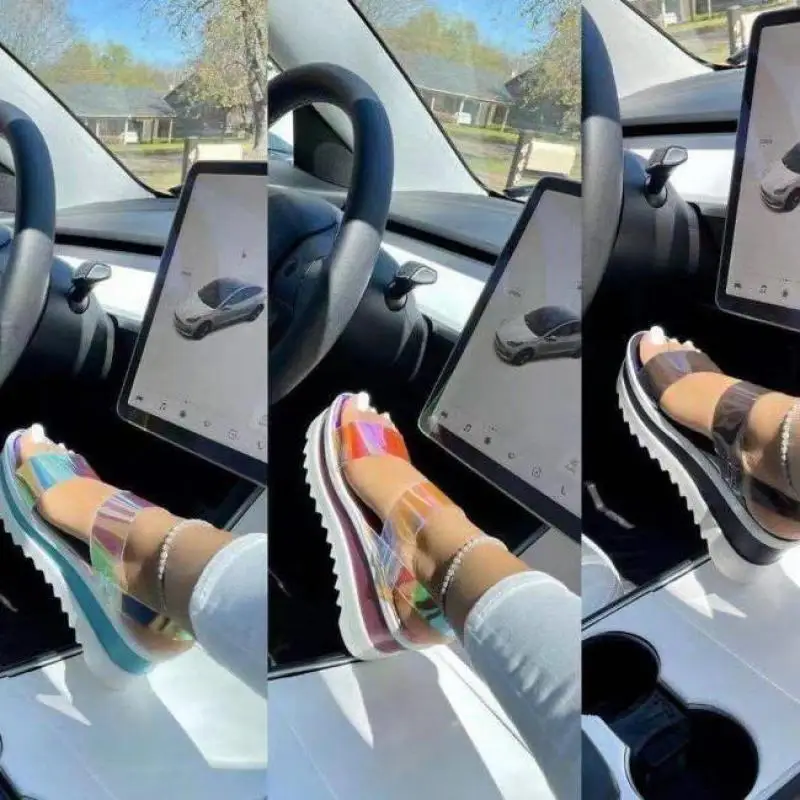 

2023 New Women Summer Sandals Plus Size 43 Multi Color Platform Sandals Rainbow Wedges Heel Casual Beach Fashion Open-toed Shoes