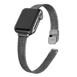 Elegant Slim Metal Bracelet Band - Stainless Steel Milanese Strap - 42 44 45 49mm S10 - 46 (Black)