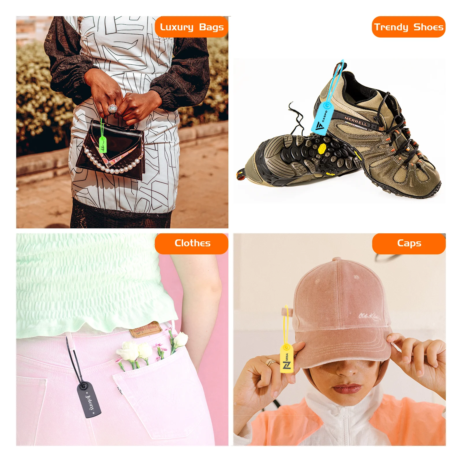Ancolok-Print Tags for Clothing, Brand Labels, Safety of Clothes, Shoes, Bags, Plastic Tag, Anti-counterfeit, 100Pcs