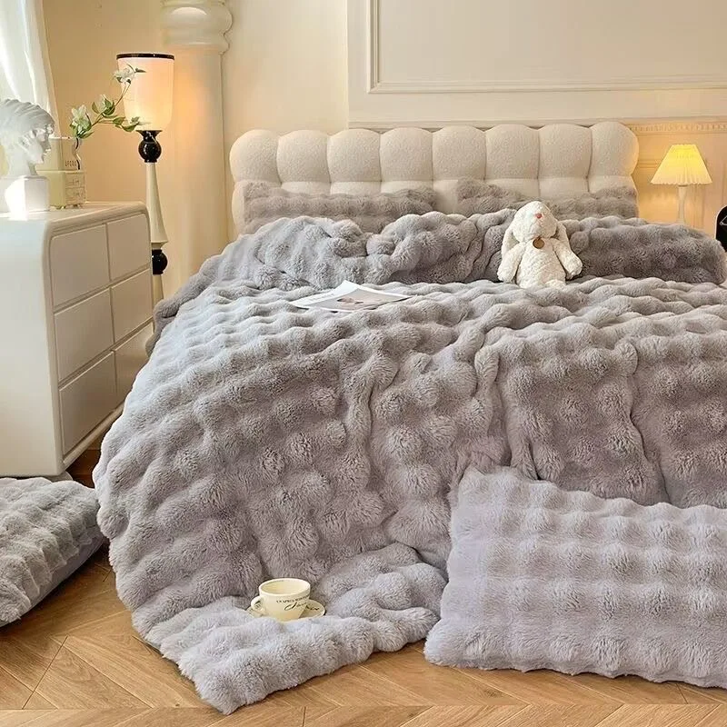 כיסוי רובה קטיפה עבה מאוד לחורף בצבע טהור גרסת AB עם הדפס דו צדדי ארוך רך וחם עם רוכסן