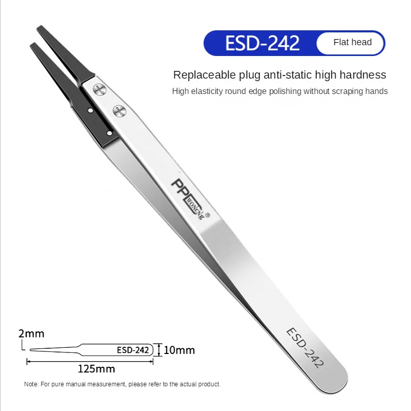 PPD Ceramic Tweezers Anti-static Bent Sharp Point Slant Flat Head Precision IC Gripping Tool