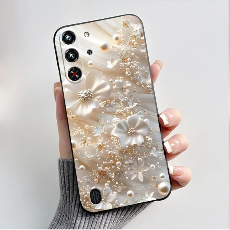 Soft Silicone Black Shell with Cute Flower Design - Protective Case