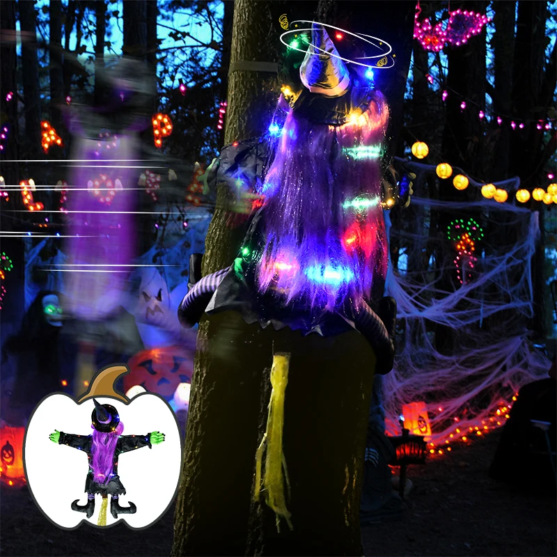 Accessoires de décoration d'extérieur pour Halloween, la sorcière s'écrase  dans l'arbre avec un